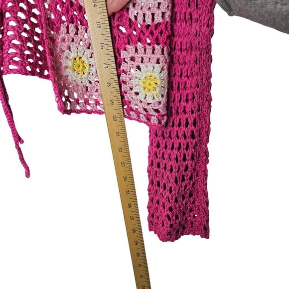Cotton Emporium Granny Square Crocheted Pink Daisy Floral Cardigan M‎ - Picture 7 of 9